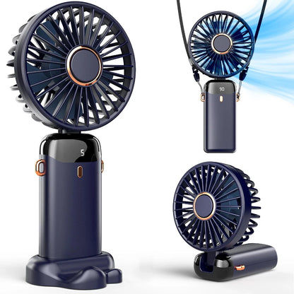 Portable Handheld Fan,Mini Foldable Desk Fan,USB Rechargeable Fans with 5 Speeds,Battery Operated with LED Display for Home