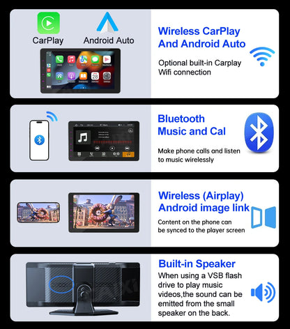 10.26" Wireless Carplay Android Auto Mirror Car Radio Multimedia Video Player Stereo Universal Carplay Android Auto Screen 1din