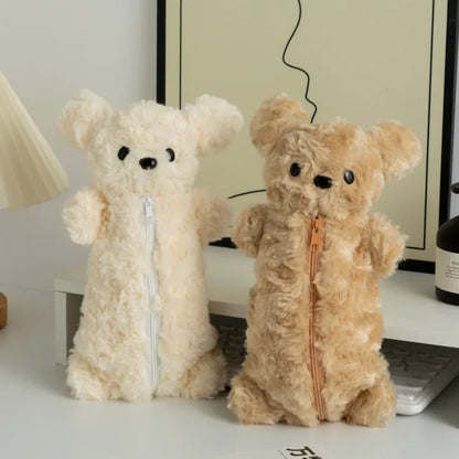 Korea Style Puppy Pencil Case Soft Plush School Stationary Big Capacity Pen Bag For Student  Stationary