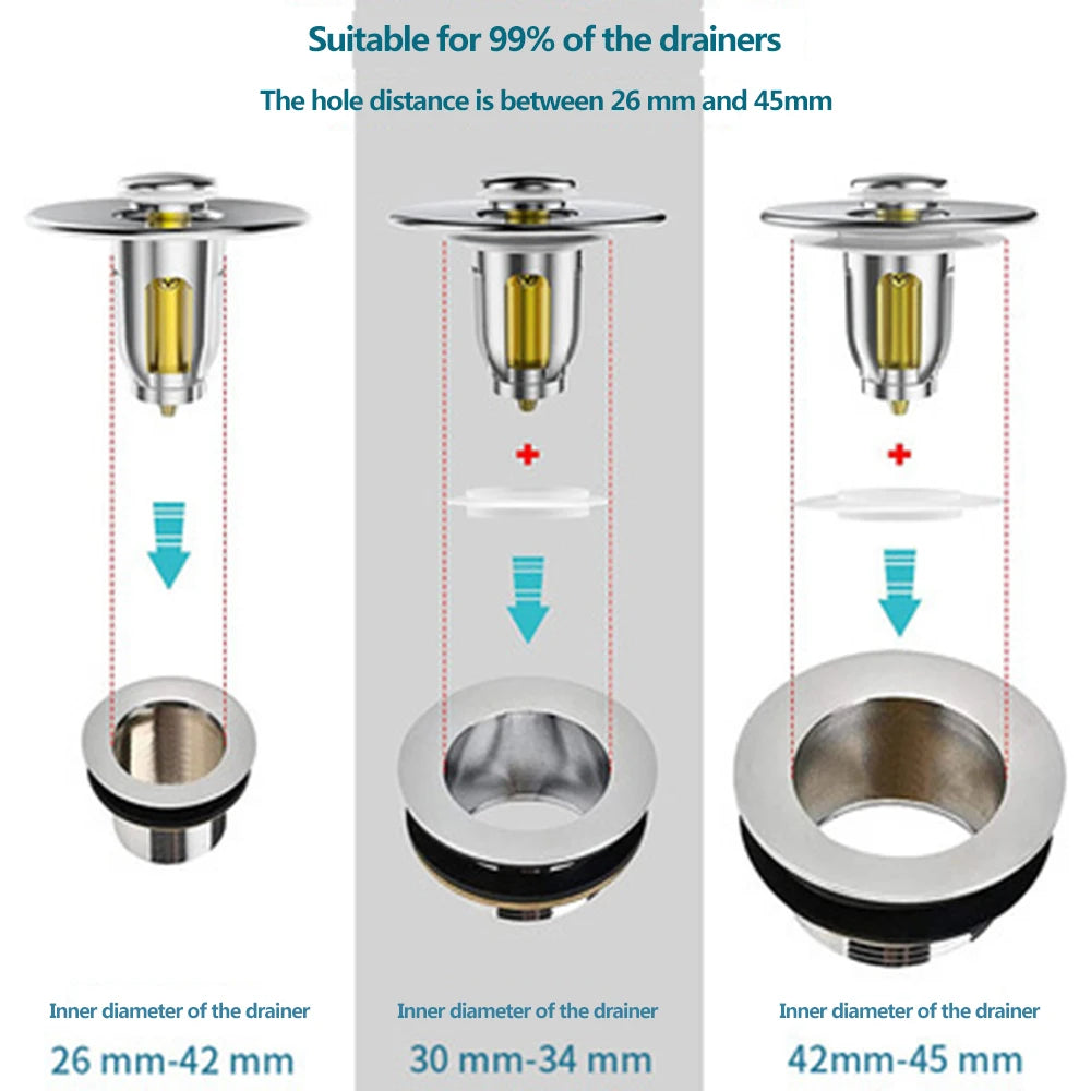 Press Bounce Basin Pop-up Drain Filter Bathroom Shower Sink Filter Plug Wash Basin Hair Sink Strainer Kitchen Bathtub Stopper