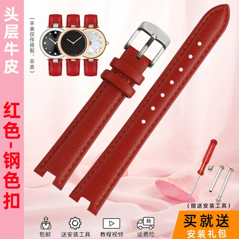 High Quality Notched Watch Strap for Gucci YA141401 YA141505  YA1414 YA1415 GC Women's Watch Leather Watchband 12x5mm 14x5mm