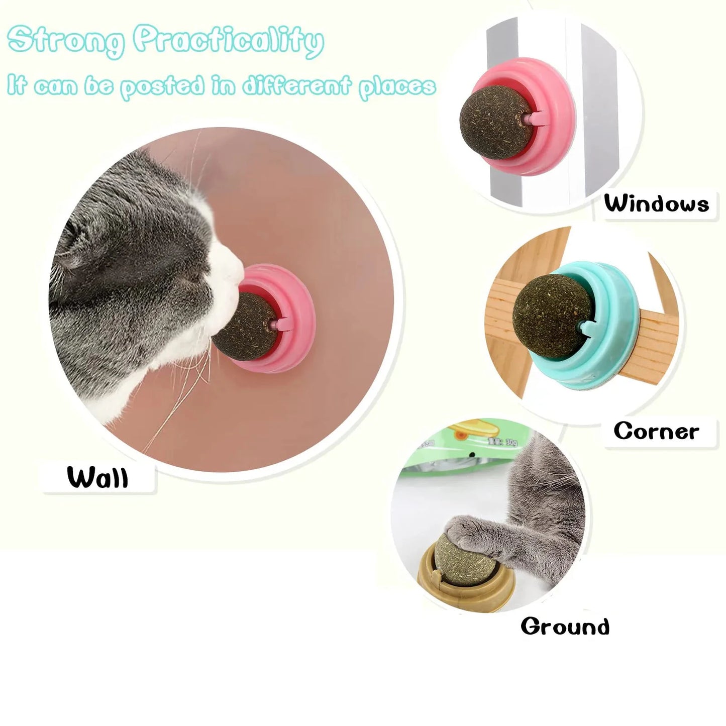 Natural Catnip Cat Wall Stick-on Ball Toy Scratchers Treats Healthy Natural Removes Balls to Promote Digestion Cat Pet Supplies