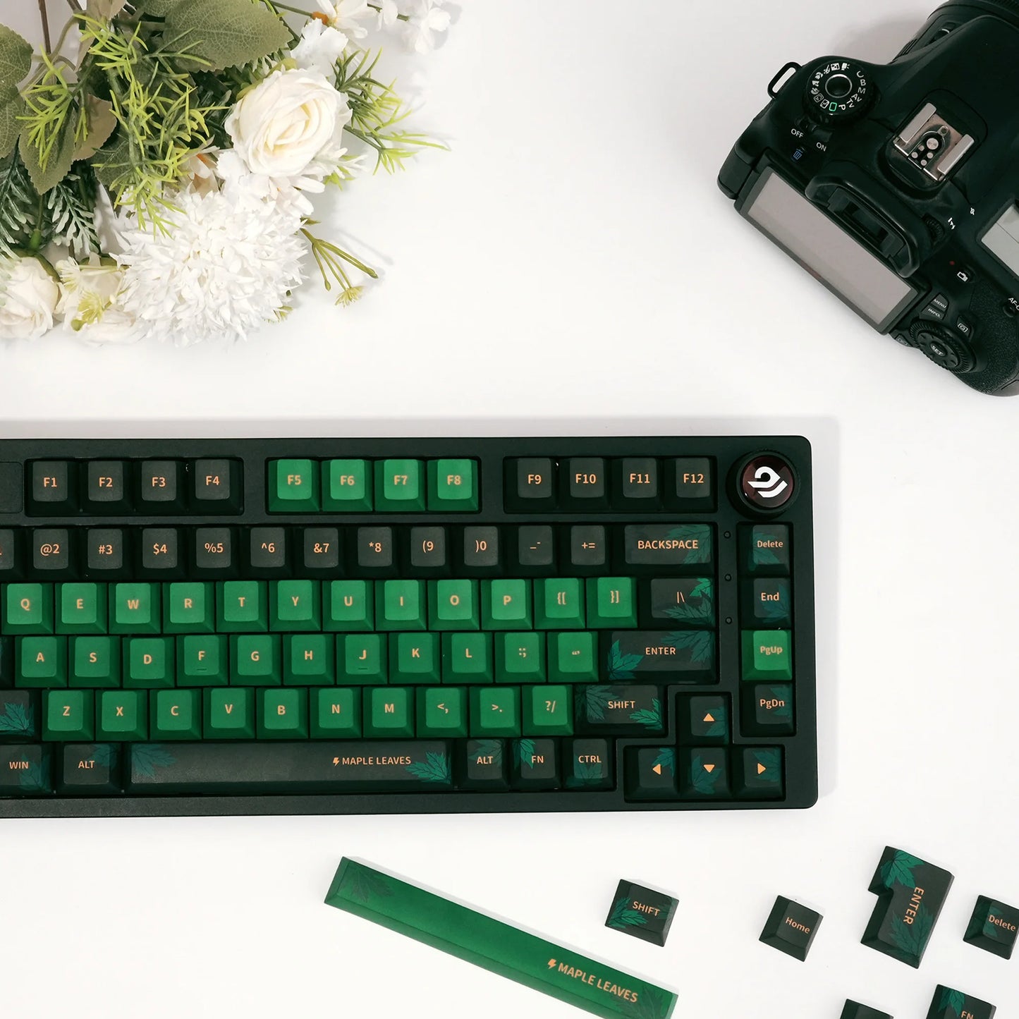 XVX Cherry Keycaps Green Maple Leaf Theme PBT Dye-sub Keycaps Double Shot Green Keycaps 134 Keys
