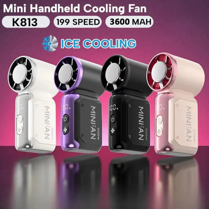 Portable Mini Handheld Fan 199-speed 3600mAh Rechargeable Mini Personal Hand Fan Battery Operated for Outdoor Travel Beach