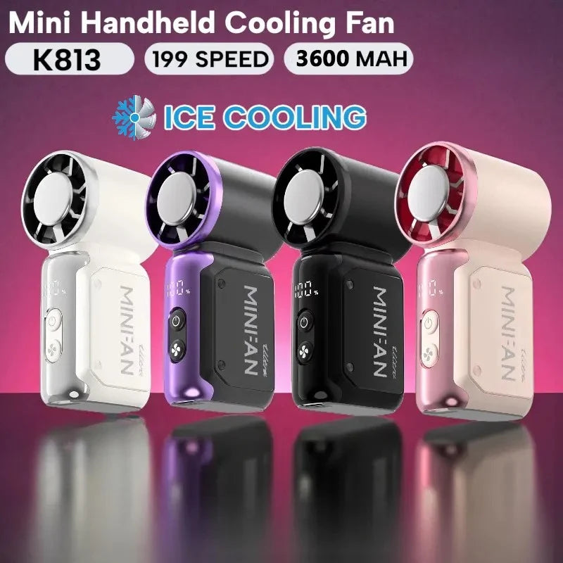 Portable Mini Handheld Fan 199-speed 3600mAh Rechargeable Mini Personal Hand Fan Battery Operated for Outdoor Travel Beach