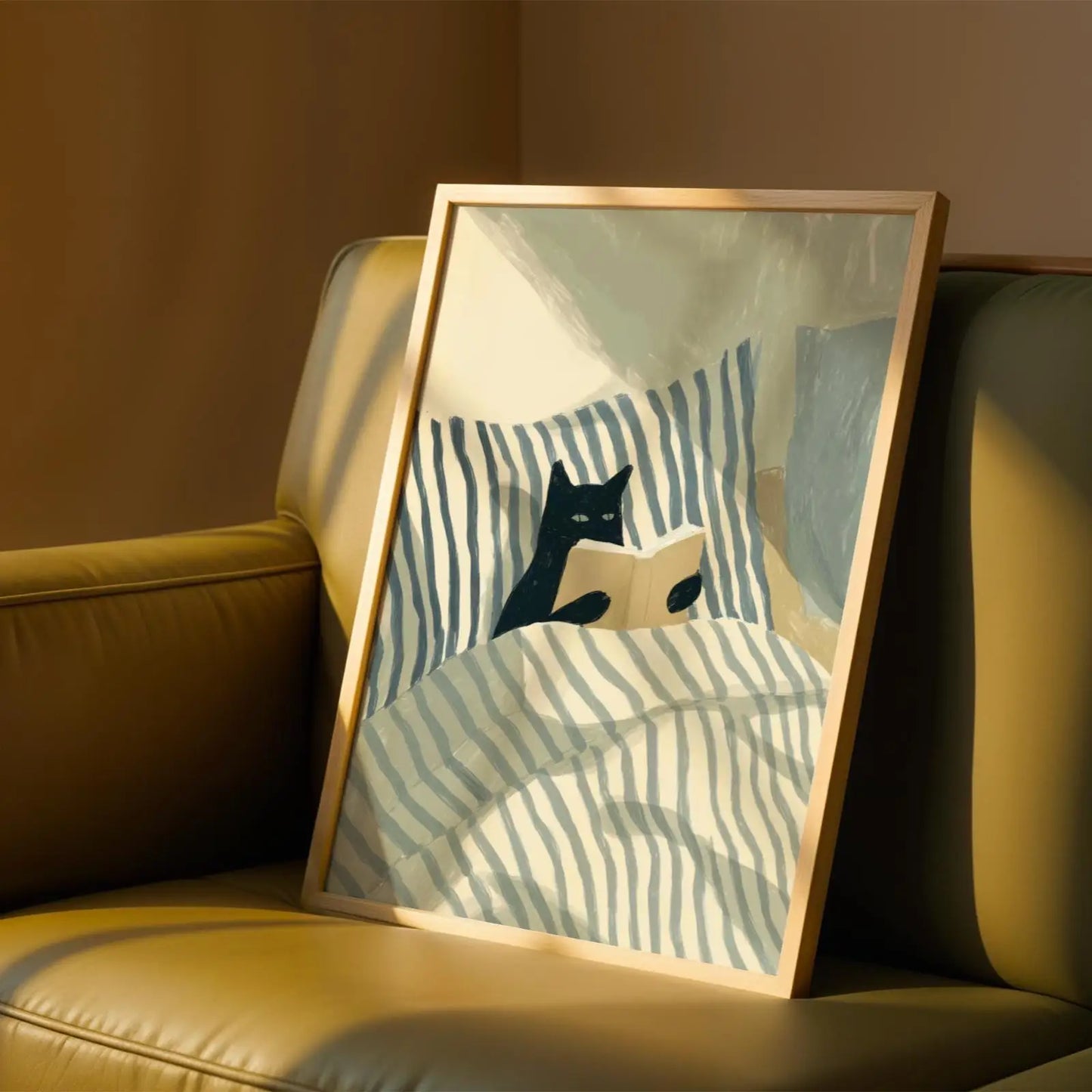 Fun Pet Striped Bed Decoration Painting, Fresh Illustration Style Canvas Painting, Healing Bedroom Poster