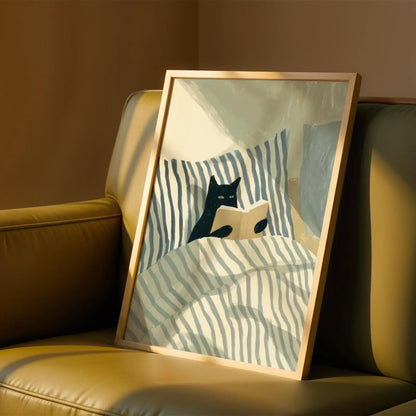 Fun Pet Striped Bed Decoration Painting, Fresh Illustration Style Canvas Painting, Healing Bedroom Poster
