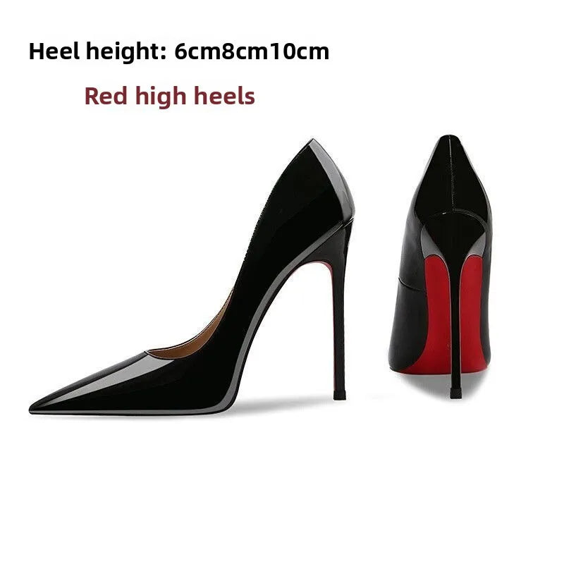 Heels for Women 2026 Trend Leather Luxury Red Bottom High Heels 9cm Pointed Toe Stiletto Pumps Elegant Sexy Party Wedding Shoes