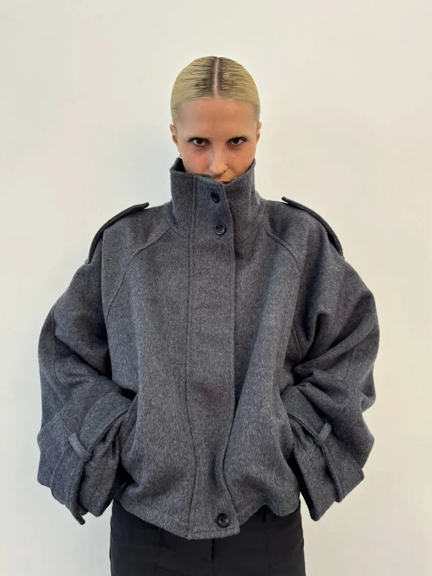 Street Women's Woolen Overcoat With Belt Loose Lapel Double Breasted Full Sleeve Long Coats 2025 Autumn Winter Lady Trench Coat