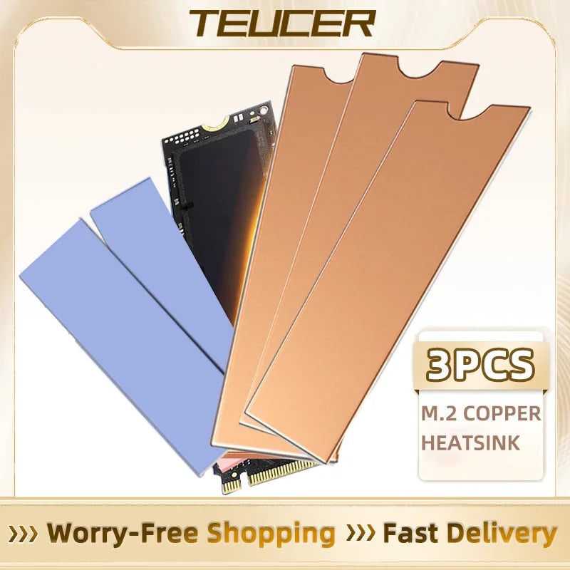 TEUCER M.2 Copper Heatsink NVMe 2280 SSD Copper Cooler Solid State Disk Radiator with Thermal Silicone Pad for Laptop Desktop