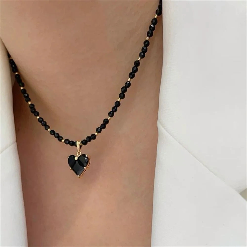 Collier pendentif cœur en zircon et pompons style vintage pour femme, style bohème géométrique baroque, chaîne en cristal transparent