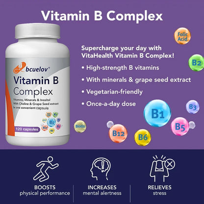 Vitamin B-Complex - Nervous System Support - Supports Energy Metabolism and Enhance Immunity - Non-GMO, Vegan, Gluten Free