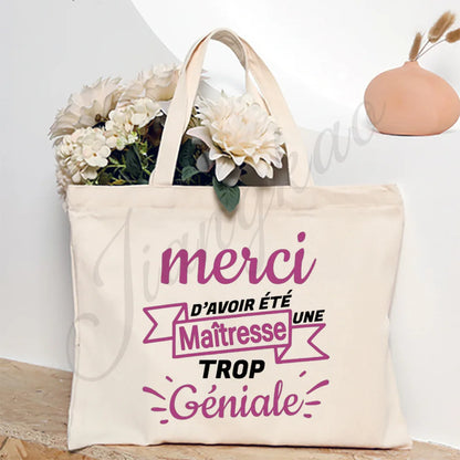 Thank You Teacher French Print Women Shoulder Bag CanvasShopping Bags Female Handbags Reusable Tote Bag Best Gifts for Maitresse