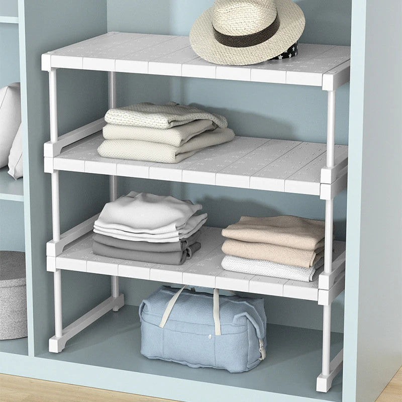 Closet Shelf Wardrobe Organizer Stackable Shelves Clother Storage Rack Telescopic Punch-Free Adjustable Wardrobe Divider Board