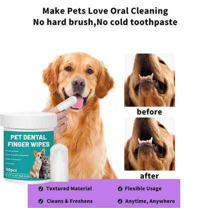 Pet Cleaning Dog Teeth Finger Wipes 50pcs Refreshing Dog Teeth Brushing Wipes Pet Supplies Dog Cat Bad Breath Wipes For Camping