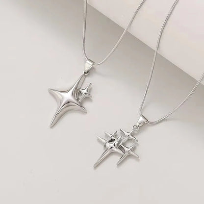 Y2K Simple Choker Necklace Four Pointed Star Necklace Adjustable Crucifix Pendant Necklace Silver Color Fashion Necklace Jewelry