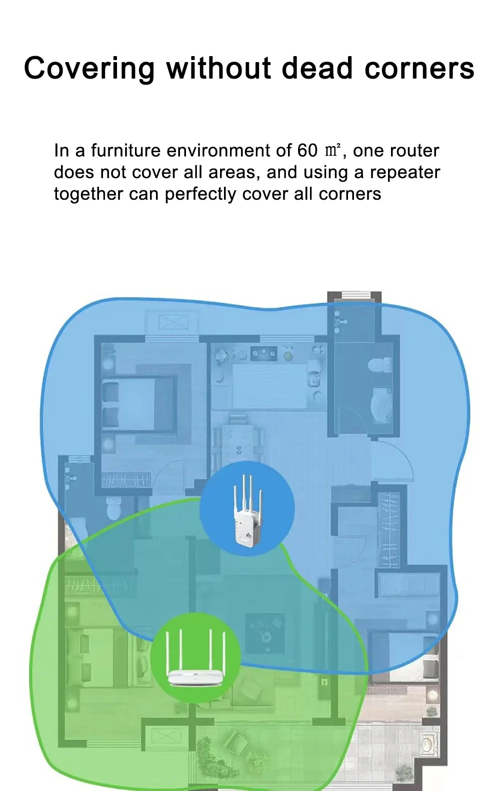 Répéteur WiFi 1200 Mbps, amplificateur de réseau sans fil 5 GHz/2,4 GHz double bande, routeur WiFi longue portée pour la maison