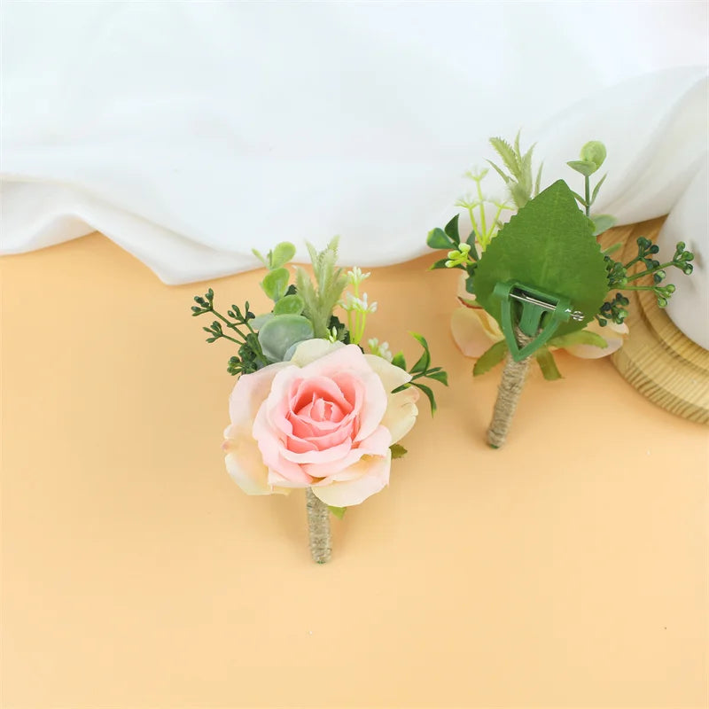 Lovegrace Wedding Rose Flower Boutonniere Rose Red Buttonhole Bridesmaid Wrist Corsage Bracelet Silk Flower Marriage Boutonniere