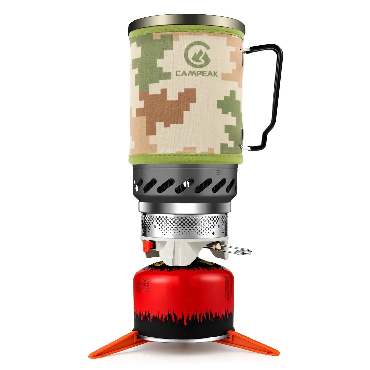 1.4L Portable Cooking System With Heat Exchanger Pot Backpacking Camping Stove with Red Tripod