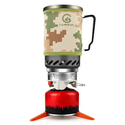 1.4L Portable Cooking System With Heat Exchanger Pot Backpacking Camping Stove with Red Tripod