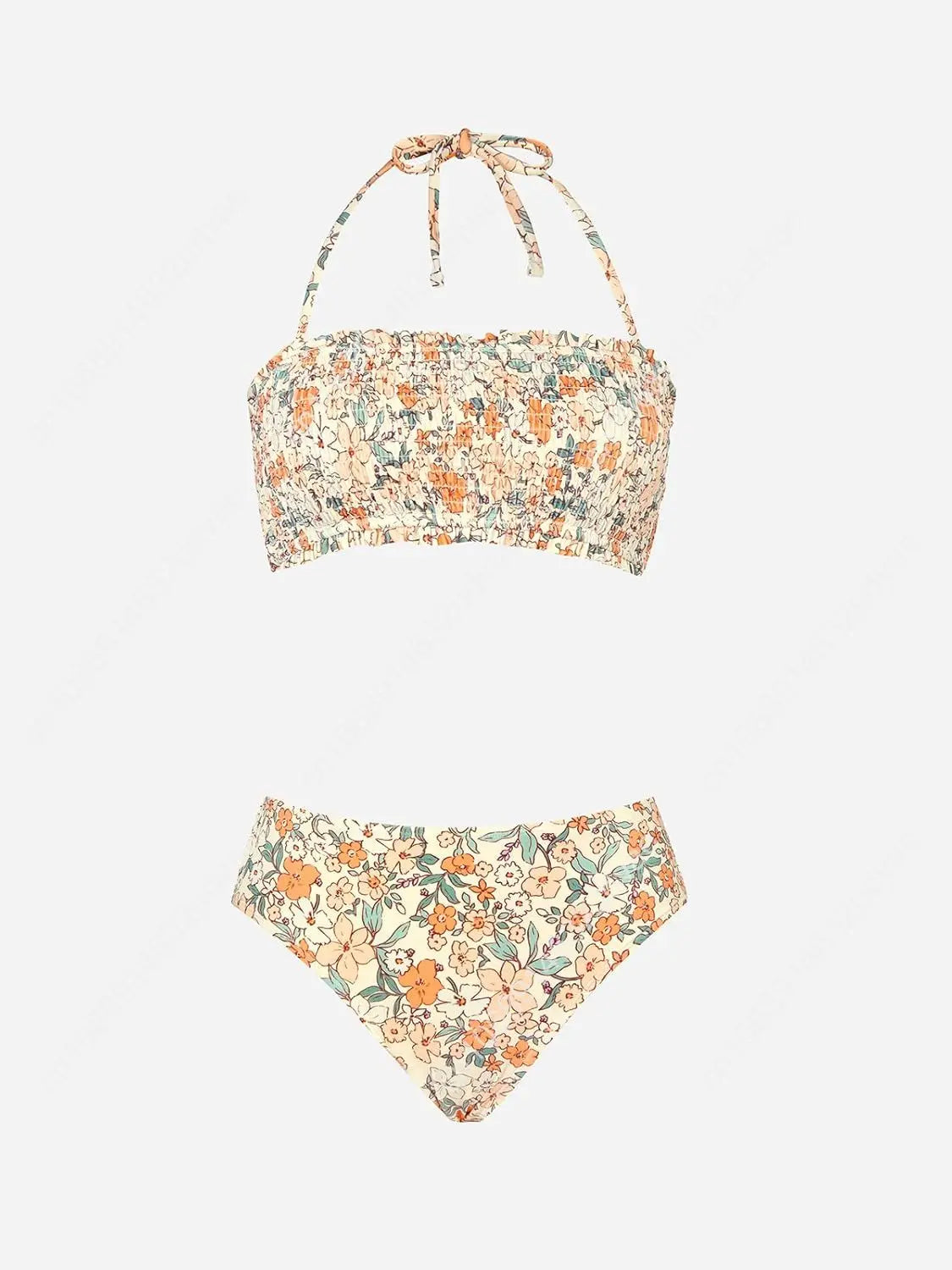 Bikini Set For Women Two Piece Swimsuit Bandeau Top Back Tie Mid Waisted Bottom With Removable Shoulder Straps
