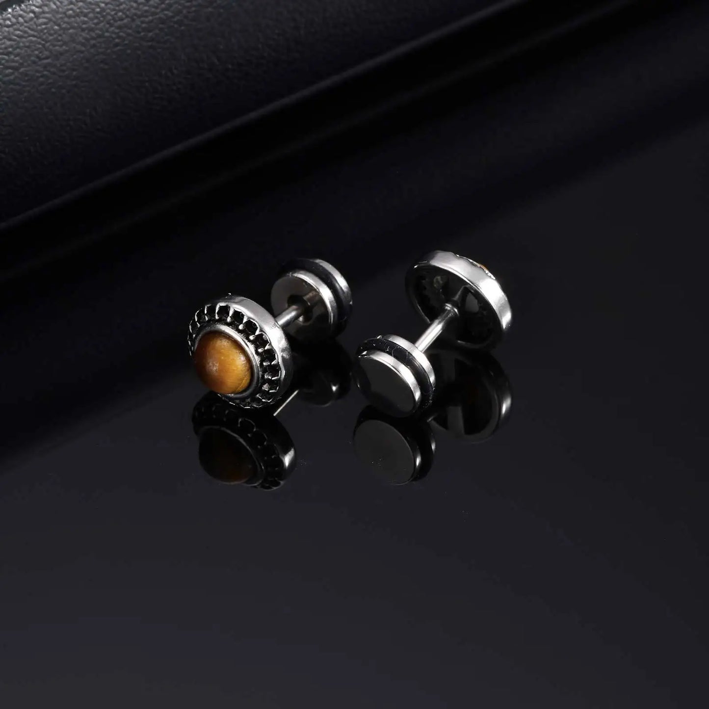 Vnox Vintage Punk Black Zircon Earrings for Men, Hypoallergenic Studs Jewelry, Stainless Steel Earrings 9mm Round Jewelry Gifts