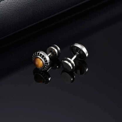 Vnox Vintage Punk Black Zircon Earrings for Men, Hypoallergenic Studs Jewelry, Stainless Steel Earrings 9mm Round Jewelry Gifts