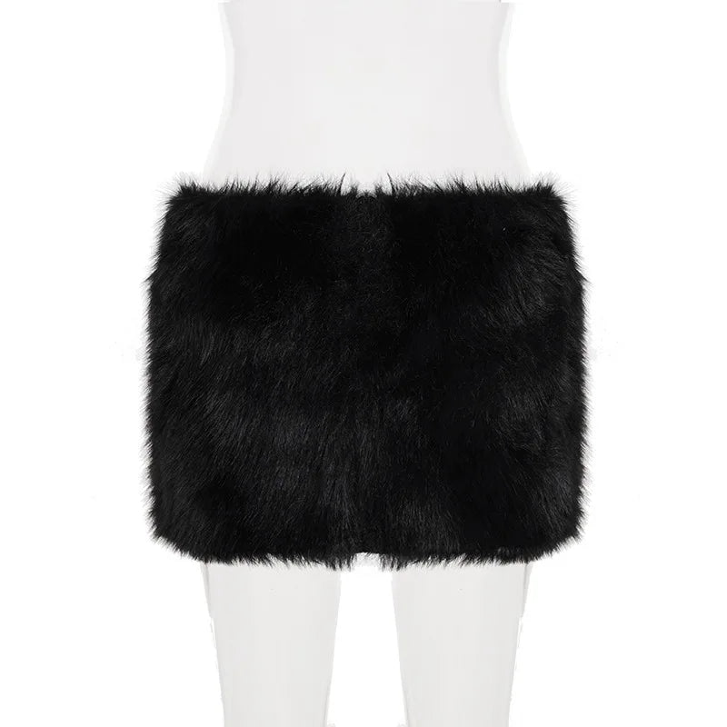2025 Fall Winter Women Fashion Faux Fur Bodycon Mini Skirts All Matching Basic Casual Streetwear Bottoms Furry Skirt Clubwear