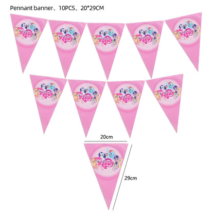 My Little Pony themed children's birthday party supplies, girls' first birthday tablecloth, tableware, paper cups, flag-raising