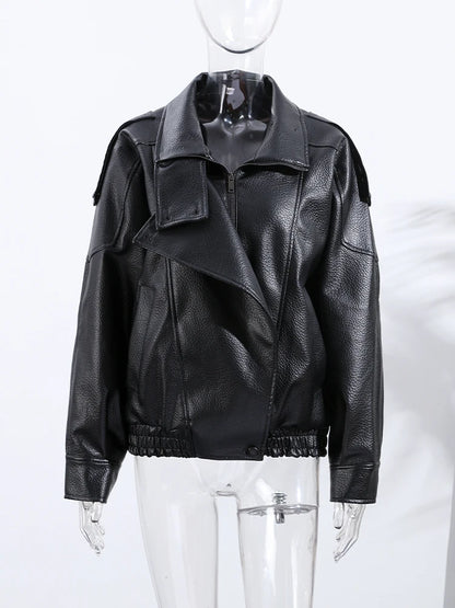 Fashion Leather Women's Jacket Y2k Street Single-breasted High Neck Female Coats 2026 Spring Black Pu Long Sleeve Lady Jackets