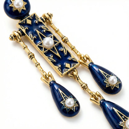 Bohemian Blue Drip Glaze Tassel Earrings Vintage Retro High-End Sensation Daily Commute Ear Jewelry Women's Fashion Accessories
