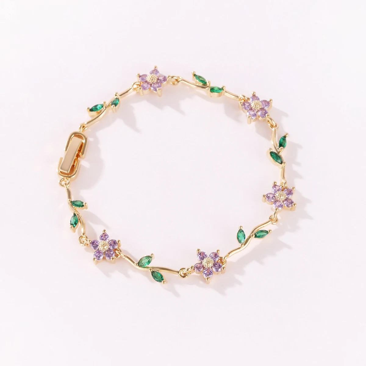 Elegant Multiple Color Flower Charm Zircon Branch Leaf Bracelet Dopamine Niche Sense 18K Gold Plated Women's Bangle Gifts