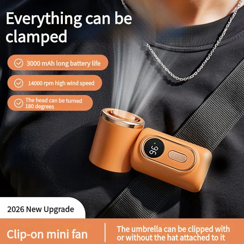 Portable Handheld Fan Mini Clip Fan Umbrella Holder Function Rotatable USB charging Compact Personal Cooling Fan Outdoor Camping
