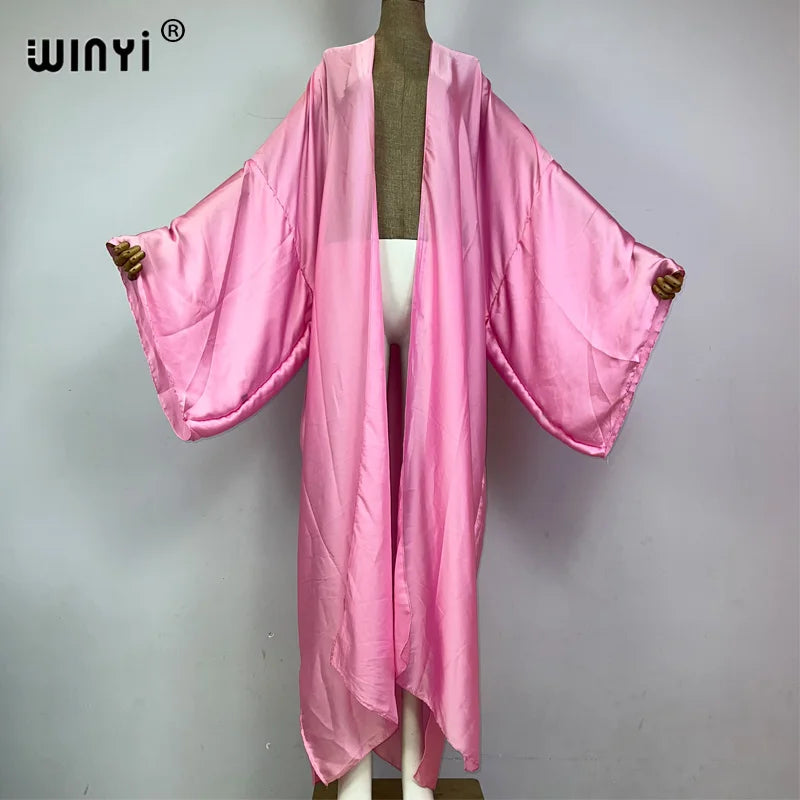 WINYI kimono boho monocolour kaftans beach wear Elegant купальник Holiday beach outfits for women cover ups comfortable dress