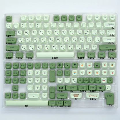 KBDiy 143 Keys/Set Russian Japanese Korean Matcha Keycap Green KOA PBT Keycaps for Mechanical Keyboard Caps for GMK67 GMK64 61