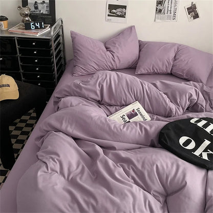 100% Cotton Bed Linen Bedding Set Washed Cotton Four Pieces Bed Sheet Set Comforter Sets Dolid Double Couple Bed Quilt Cover