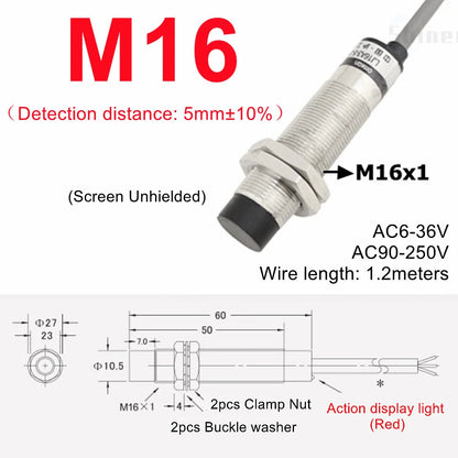 Approach Sensor 4mm 6mm M5 M10 14 M16 M20 22 Black Proximity Switch Inductive Proximity Sensor Detection Switch NPN PNP DC AC