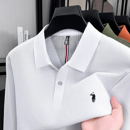100% pure cotton autumn and winter men's fashion sports brand embroidered pony long sleeved POLO shirt business casual T-shirt
