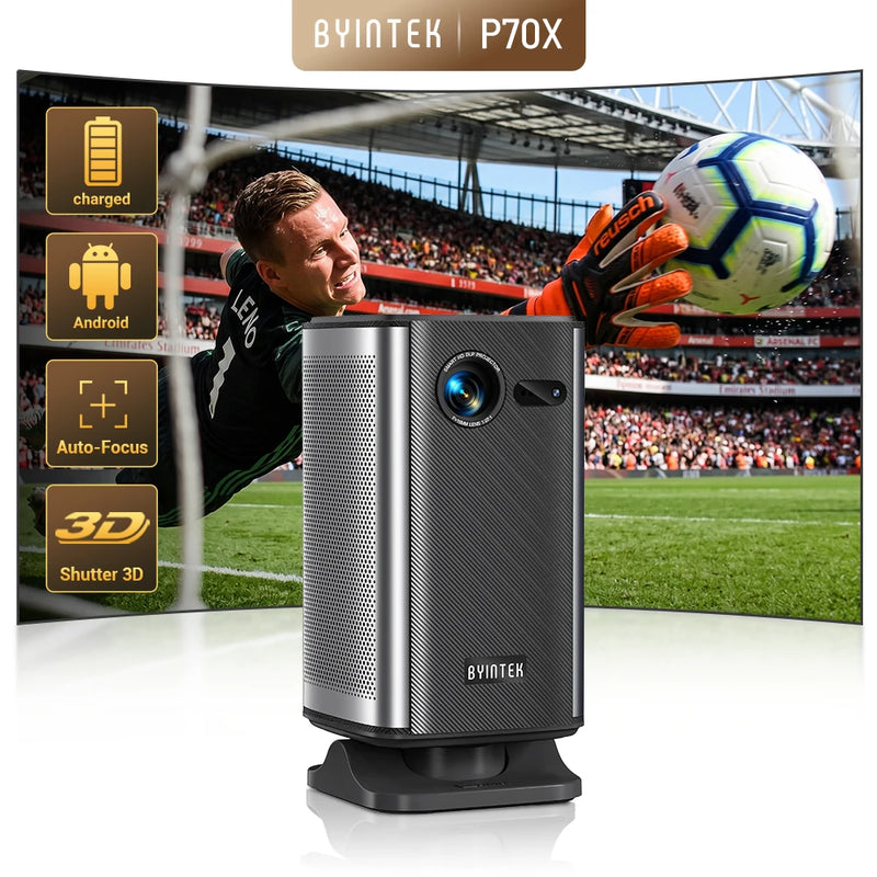 BYINTEK P70X Portable Mini Projector with Built-in Battery 4K Support 3D Wifi for Outdoor Movie Night Home Theater Projectors