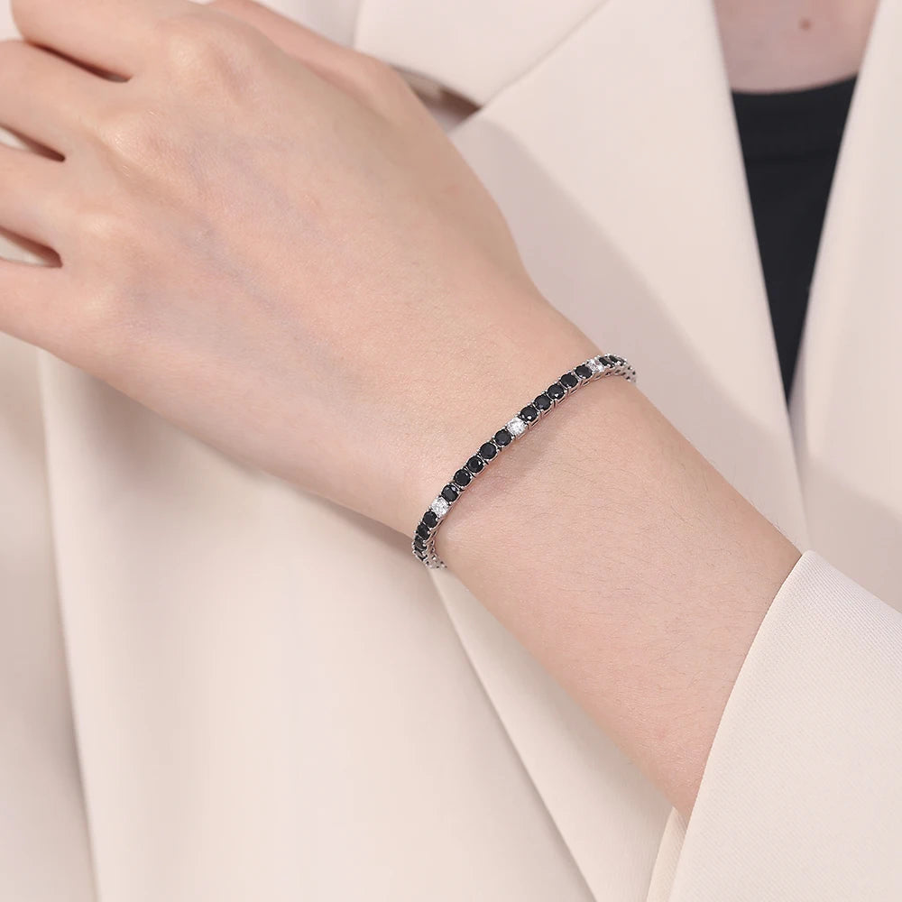 Real Fine Jewelry 3MM of 5 pcs Black Mix 1 pc White Cubic Zircon 16/17/18 CM Chain Tennis Bracelet Silver 925