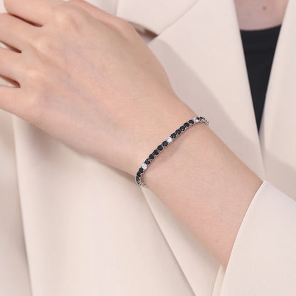 Real Fine Jewelry 3MM of 5 pcs Black Mix 1 pc White Cubic Zircon 16/17/18 CM Chain Tennis Bracelet Silver 925