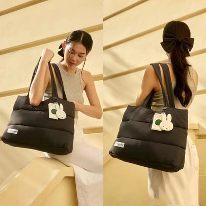 Kawaii Miffy Down Tote Bag Preppy High Capacity One Shoulder Laptop Cute School Bag Christmas Gift Toys