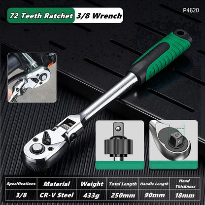 Drive Socket Drive Standard Ratchet Wrench , 1/4，3/8，1/2 Inch Flexible 72-Tooth Extendable Telescopic Socket Spanner Wrench