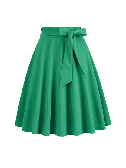Women Retro Vintage Midi Long Skirt Solid Elegant Faldas High Waist A Line 50s Swing Skirts
