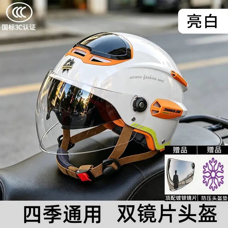 All-Season Electric Motorcycle For Men And Women, Sun Protection Riding Half Helmet, Scooter Three-Quarter Retro Safety Helmet