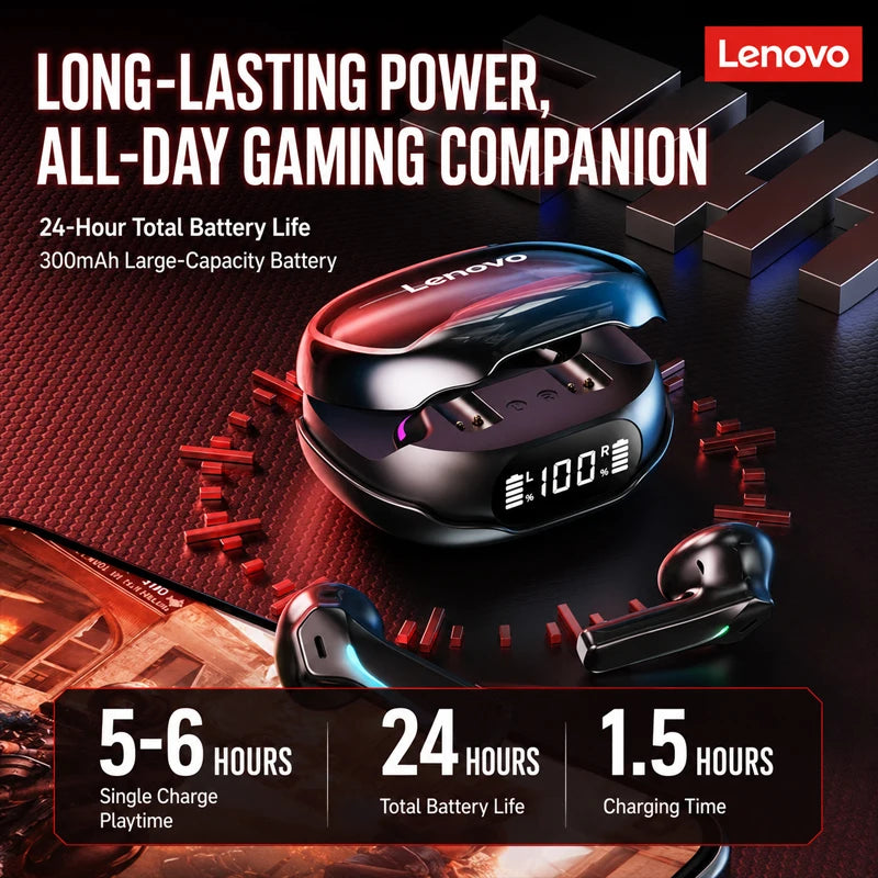 Lenovo Wireless Gaming Earbuds Ultra-Low Latency Sports ANC RGB Lighting HD Call Ergonomic Design Long Battery Life Earphones