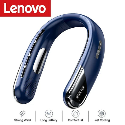 Lenovo 10000mAh Portable Neck Fan Bladeless Silent Fan USB Rechargeable 3 Speeds Mute Wireless Electric Neck Cooler Fan 2026New