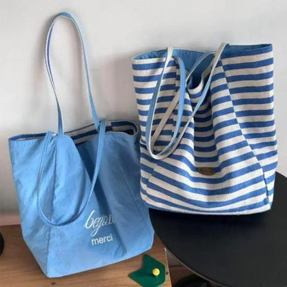 Sea Salt Blue One-Shoulder Bag Reversible Two-Sided Design AB Style Large Tote Bag Ins Style Suitable for Daily Commutes