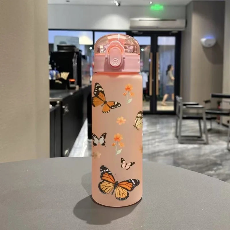 780ml 3D Printed Cute Cartoon Water Bottle Leakproof Plastic Straw Cup Portable Outdoor Large Capacity Sports Water Bottle