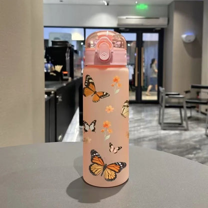 780ml 3D Printed Cute Cartoon Water Bottle Leakproof Plastic Straw Cup Portable Outdoor Large Capacity Sports Water Bottle